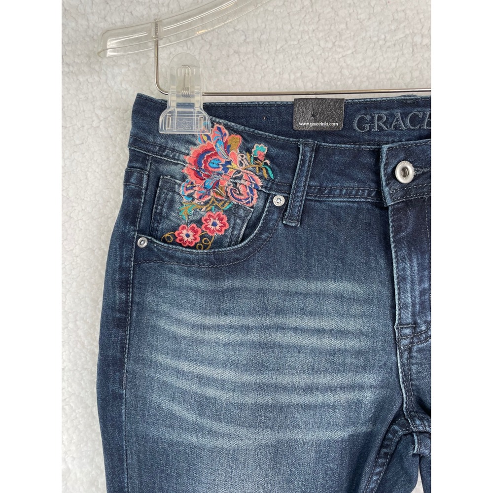 Grace in LA Womens Skinny Jeans Dark Wash Floral Embroidered Size 29 NEW - Picture 3 of 13